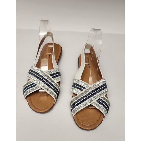 Comfortview Women's Slingback Blue/White Flat Sandals Size 10W - Picture 5 of 12